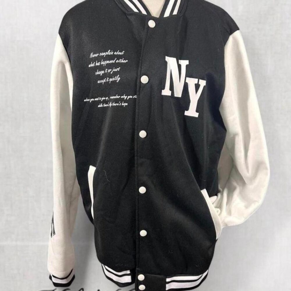 Y2K Black and White Varsity Jacket with NY Lettering
